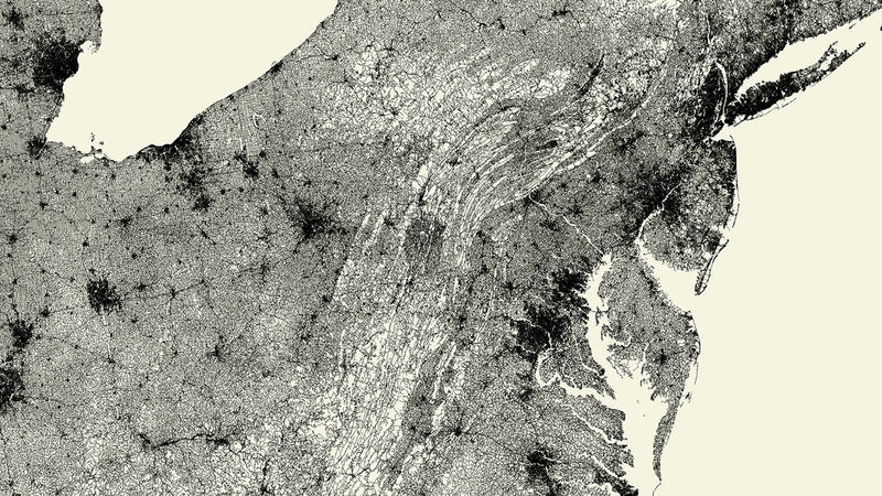 Illustration for article titled Map of the United States made exclusively with all its roads and streets